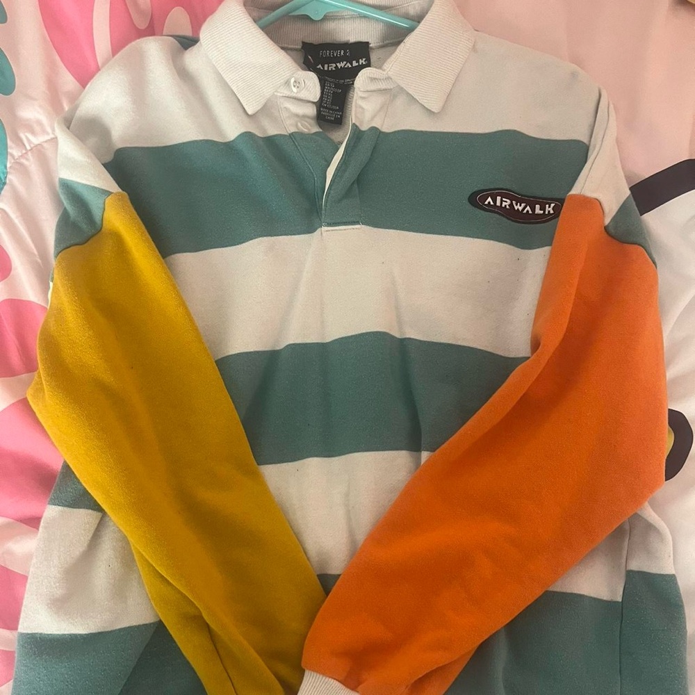 Airwalk Striped Polo Shirt - Teal, Yellow, Orange